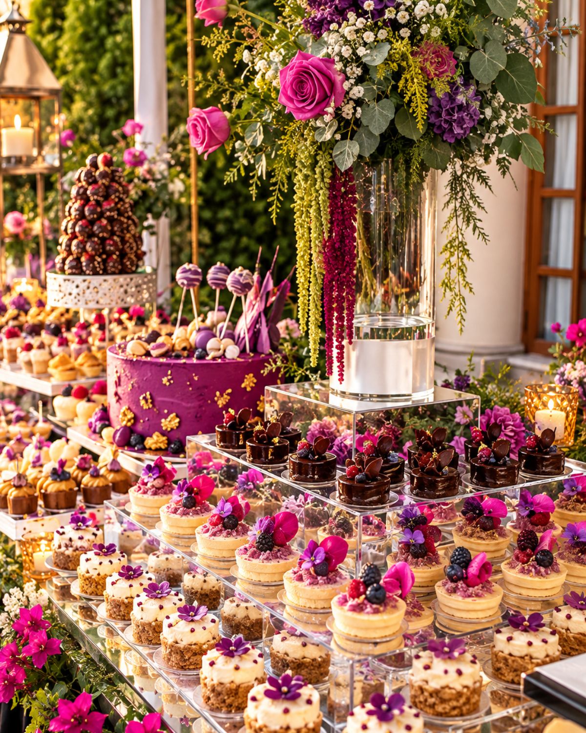 Mesa dulce decorada con postres variados para una celebración