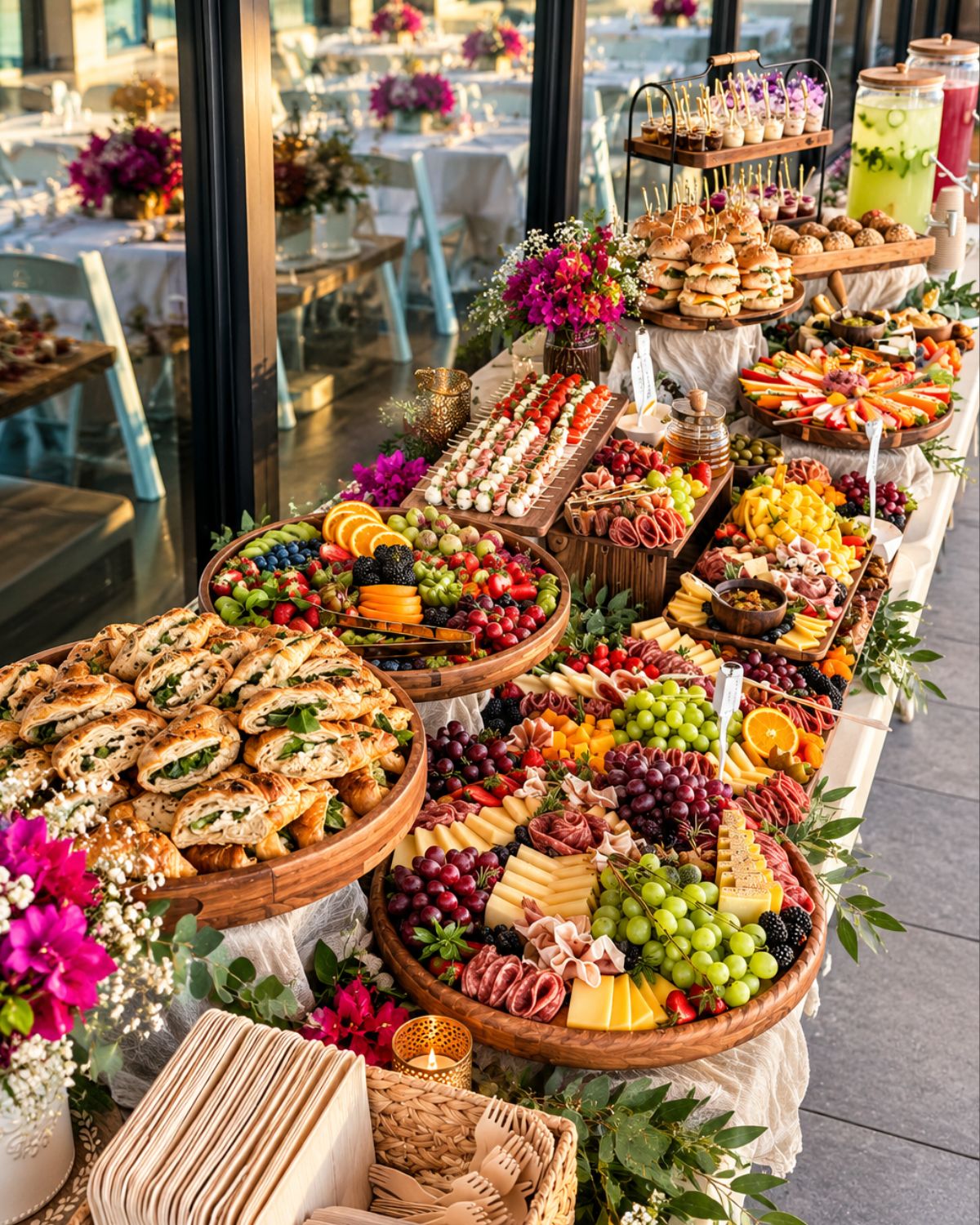 Gran mesa de banquete preparada para un evento privado